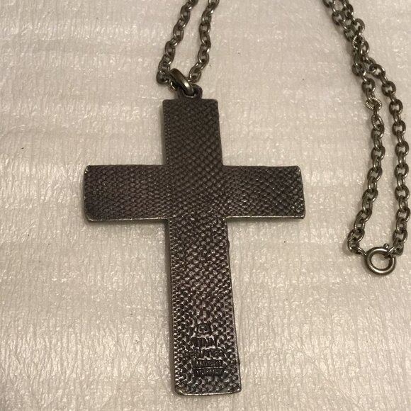 Vintage and very large pewter cross necklace marked Tinn Pewter Made In Norway - Picture 7 of 10